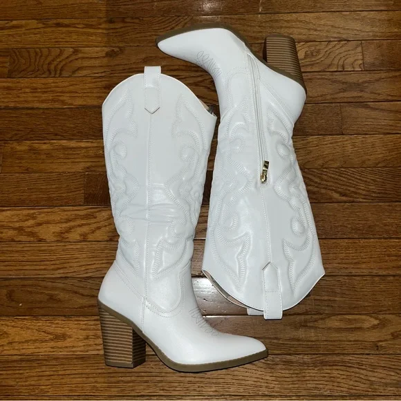 Berness Arizona Quilted Cowboy Boots White Women’s Size 8 Western Design - Picture 3 of 13
